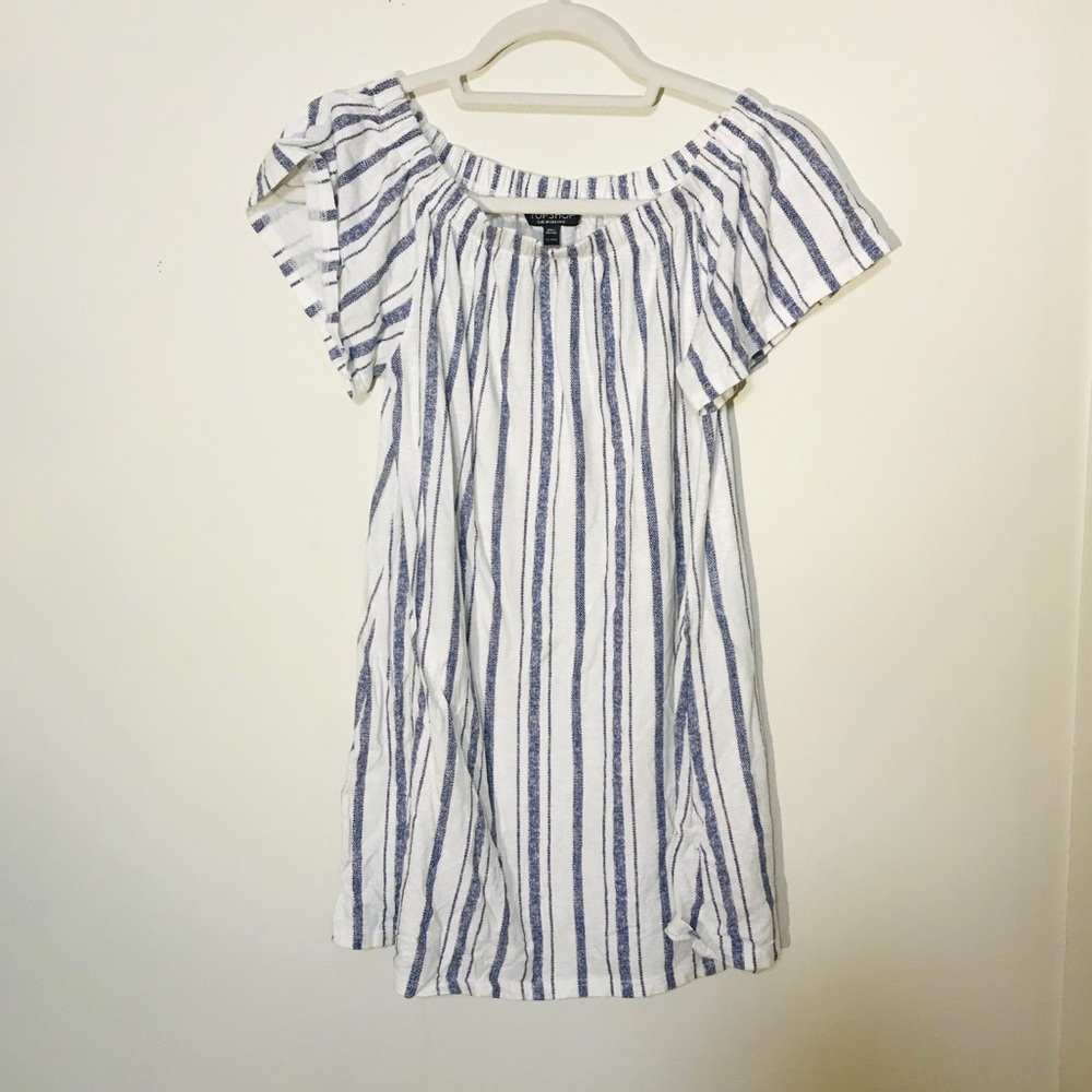 Topshop  | Striped Off the Shoulder Dress| Petite